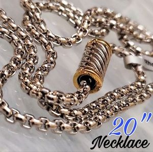 18k Rhodium Plated 20" Box Link Chain Magnetic Cable Barrle Clasp